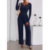 imagePRETTYGARDEN Jumpsuits for Women Dressy Casual 2025 Fall One Piece Outfits Long Sleeve Crew Neck Wide Leg Pants RompersNavy Blue