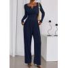 imagePRETTYGARDEN Jumpsuits for Women Dressy Casual 2025 Fall One Piece Outfits Long Sleeve Crew Neck Wide Leg Pants RompersNavy Blue