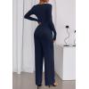 imagePRETTYGARDEN Jumpsuits for Women Dressy Casual 2025 Fall One Piece Outfits Long Sleeve Crew Neck Wide Leg Pants RompersNavy Blue