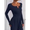imagePRETTYGARDEN Jumpsuits for Women Dressy Casual 2025 Fall One Piece Outfits Long Sleeve Crew Neck Wide Leg Pants RompersNavy Blue