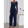 imagePRETTYGARDEN Jumpsuits for Women Dressy Casual 2025 Fall One Piece Outfits Long Sleeve Crew Neck Wide Leg Pants RompersNavy Blue