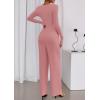 imagePRETTYGARDEN Jumpsuits for Women Dressy Casual 2025 Fall One Piece Outfits Long Sleeve Crew Neck Wide Leg Pants RompersPink