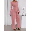 imagePRETTYGARDEN Jumpsuits for Women Dressy Casual 2025 Fall One Piece Outfits Long Sleeve Crew Neck Wide Leg Pants RompersPink