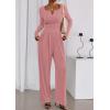 imagePRETTYGARDEN Jumpsuits for Women Dressy Casual 2025 Fall One Piece Outfits Long Sleeve Crew Neck Wide Leg Pants RompersPink