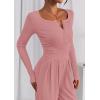 imagePRETTYGARDEN Jumpsuits for Women Dressy Casual 2025 Fall One Piece Outfits Long Sleeve Crew Neck Wide Leg Pants RompersPink