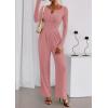 imagePRETTYGARDEN Jumpsuits for Women Dressy Casual 2025 Fall One Piece Outfits Long Sleeve Crew Neck Wide Leg Pants RompersPink