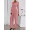 imagePRETTYGARDEN Jumpsuits for Women Dressy Casual 2025 Fall One Piece Outfits Long Sleeve Crew Neck Wide Leg Pants RompersPink