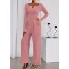 imagePRETTYGARDEN Jumpsuits for Women Dressy Casual 2025 Fall One Piece Outfits Long Sleeve Crew Neck Wide Leg Pants RompersPink