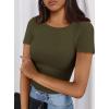 imagePRETTYGARDEN Women 2025 Summer Crew Neck Short Sleeve Tops Ribbed Knit Slim Fit Fashion Basic Tee Shirts Casual Going Out TopArmy Green