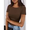 imagePRETTYGARDEN Women 2025 Summer Crew Neck Short Sleeve Tops Ribbed Knit Slim Fit Fashion Basic Tee Shirts Casual Going Out TopCoffee