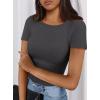 imagePRETTYGARDEN Women 2025 Summer Crew Neck Short Sleeve Tops Ribbed Knit Slim Fit Fashion Basic Tee Shirts Casual Going Out TopDark Grey