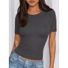 imagePRETTYGARDEN Women 2025 Summer Crew Neck Short Sleeve Tops Ribbed Knit Slim Fit Fashion Basic Tee Shirts Casual Going Out TopDark Grey