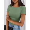 imagePRETTYGARDEN Women 2025 Summer Crew Neck Short Sleeve Tops Ribbed Knit Slim Fit Fashion Basic Tee Shirts Casual Going Out TopGreen
