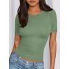 imagePRETTYGARDEN Women 2025 Summer Crew Neck Short Sleeve Tops Ribbed Knit Slim Fit Fashion Basic Tee Shirts Casual Going Out TopGreen