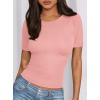 imagePRETTYGARDEN Women 2025 Summer Crew Neck Short Sleeve Tops Ribbed Knit Slim Fit Fashion Basic Tee Shirts Casual Going Out TopPink