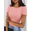 imagePRETTYGARDEN Women 2025 Summer Crew Neck Short Sleeve Tops Ribbed Knit Slim Fit Fashion Basic Tee Shirts Casual Going Out TopPink