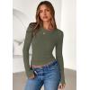 imagePRETTYGARDEN Women 2025 Summer Fall Long Sleeve Shirts Ribbed Crewneck Fitted Basic Tee Going Out Tops Casual Workout OutfitsArmy Green