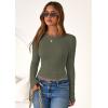 imagePRETTYGARDEN Women 2025 Summer Fall Long Sleeve Shirts Ribbed Crewneck Fitted Basic Tee Going Out Tops Casual Workout OutfitsArmy Green