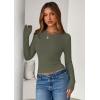 imagePRETTYGARDEN Women 2025 Summer Fall Long Sleeve Shirts Ribbed Crewneck Fitted Basic Tee Going Out Tops Casual Workout OutfitsArmy Green