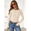 imagePRETTYGARDEN Women 2025 Summer Fall Long Sleeve Shirts Ribbed Crewneck Fitted Basic Tee Going Out Tops Casual Workout OutfitsBeige