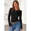imagePRETTYGARDEN Women 2025 Summer Fall Long Sleeve Shirts Ribbed Crewneck Fitted Basic Tee Going Out Tops Casual Workout OutfitsBlack