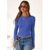imagePRETTYGARDEN Women 2025 Summer Fall Long Sleeve Shirts Ribbed Crewneck Fitted Basic Tee Going Out Tops Casual Workout OutfitsBlue
