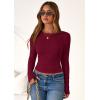 imagePRETTYGARDEN Women 2025 Summer Fall Long Sleeve Shirts Ribbed Crewneck Fitted Basic Tee Going Out Tops Casual Workout OutfitsBurgundy