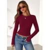imagePRETTYGARDEN Women 2025 Summer Fall Long Sleeve Shirts Ribbed Crewneck Fitted Basic Tee Going Out Tops Casual Workout OutfitsBurgundy