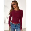 imagePRETTYGARDEN Women 2025 Summer Fall Long Sleeve Shirts Ribbed Crewneck Fitted Basic Tee Going Out Tops Casual Workout OutfitsBurgundy