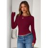 imagePRETTYGARDEN Women 2025 Summer Fall Long Sleeve Shirts Ribbed Crewneck Fitted Basic Tee Going Out Tops Casual Workout OutfitsBurgundy