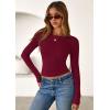 imagePRETTYGARDEN Women 2025 Summer Fall Long Sleeve Shirts Ribbed Crewneck Fitted Basic Tee Going Out Tops Casual Workout OutfitsBurgundy