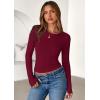 imagePRETTYGARDEN Women 2025 Summer Fall Long Sleeve Shirts Ribbed Crewneck Fitted Basic Tee Going Out Tops Casual Workout OutfitsBurgundy
