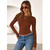 imagePRETTYGARDEN Women 2025 Summer Fall Long Sleeve Shirts Ribbed Crewneck Fitted Basic Tee Going Out Tops Casual Workout OutfitsCaramel