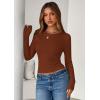 imagePRETTYGARDEN Women 2025 Summer Fall Long Sleeve Shirts Ribbed Crewneck Fitted Basic Tee Going Out Tops Casual Workout OutfitsCaramel