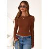 imagePRETTYGARDEN Women 2025 Summer Fall Long Sleeve Shirts Ribbed Crewneck Fitted Basic Tee Going Out Tops Casual Workout OutfitsCaramel