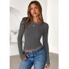imagePRETTYGARDEN Women 2025 Summer Fall Long Sleeve Shirts Ribbed Crewneck Fitted Basic Tee Going Out Tops Casual Workout OutfitsCharcoal