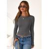 imagePRETTYGARDEN Women 2025 Summer Fall Long Sleeve Shirts Ribbed Crewneck Fitted Basic Tee Going Out Tops Casual Workout OutfitsCharcoal