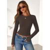 imagePRETTYGARDEN Women 2025 Summer Fall Long Sleeve Shirts Ribbed Crewneck Fitted Basic Tee Going Out Tops Casual Workout OutfitsDark Brown