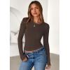 imagePRETTYGARDEN Women 2025 Summer Fall Long Sleeve Shirts Ribbed Crewneck Fitted Basic Tee Going Out Tops Casual Workout OutfitsDark Brown