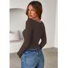 imagePRETTYGARDEN Women 2025 Summer Fall Long Sleeve Shirts Ribbed Crewneck Fitted Basic Tee Going Out Tops Casual Workout OutfitsDark Brown