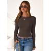 imagePRETTYGARDEN Women 2025 Summer Fall Long Sleeve Shirts Ribbed Crewneck Fitted Basic Tee Going Out Tops Casual Workout OutfitsDark Brown