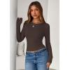 imagePRETTYGARDEN Women 2025 Summer Fall Long Sleeve Shirts Ribbed Crewneck Fitted Basic Tee Going Out Tops Casual Workout OutfitsDark Brown