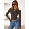 imagePRETTYGARDEN Women 2025 Summer Fall Long Sleeve Shirts Ribbed Crewneck Fitted Basic Tee Going Out Tops Casual Workout OutfitsDark Brown