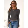 imagePRETTYGARDEN Women 2025 Summer Fall Long Sleeve Shirts Ribbed Crewneck Fitted Basic Tee Going Out Tops Casual Workout OutfitsDark Grey