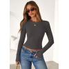 imagePRETTYGARDEN Women 2025 Summer Fall Long Sleeve Shirts Ribbed Crewneck Fitted Basic Tee Going Out Tops Casual Workout OutfitsDark Grey