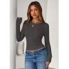 imagePRETTYGARDEN Women 2025 Summer Fall Long Sleeve Shirts Ribbed Crewneck Fitted Basic Tee Going Out Tops Casual Workout OutfitsDark Grey