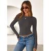 imagePRETTYGARDEN Women 2025 Summer Fall Long Sleeve Shirts Ribbed Crewneck Fitted Basic Tee Going Out Tops Casual Workout OutfitsDark Grey