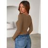 imagePRETTYGARDEN Women 2025 Summer Fall Long Sleeve Shirts Ribbed Crewneck Fitted Basic Tee Going Out Tops Casual Workout OutfitsDark Khaki