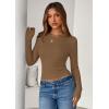 imagePRETTYGARDEN Women 2025 Summer Fall Long Sleeve Shirts Ribbed Crewneck Fitted Basic Tee Going Out Tops Casual Workout OutfitsDark Khaki