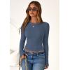 imagePRETTYGARDEN Women 2025 Summer Fall Long Sleeve Shirts Ribbed Crewneck Fitted Basic Tee Going Out Tops Casual Workout OutfitsDusty Blue